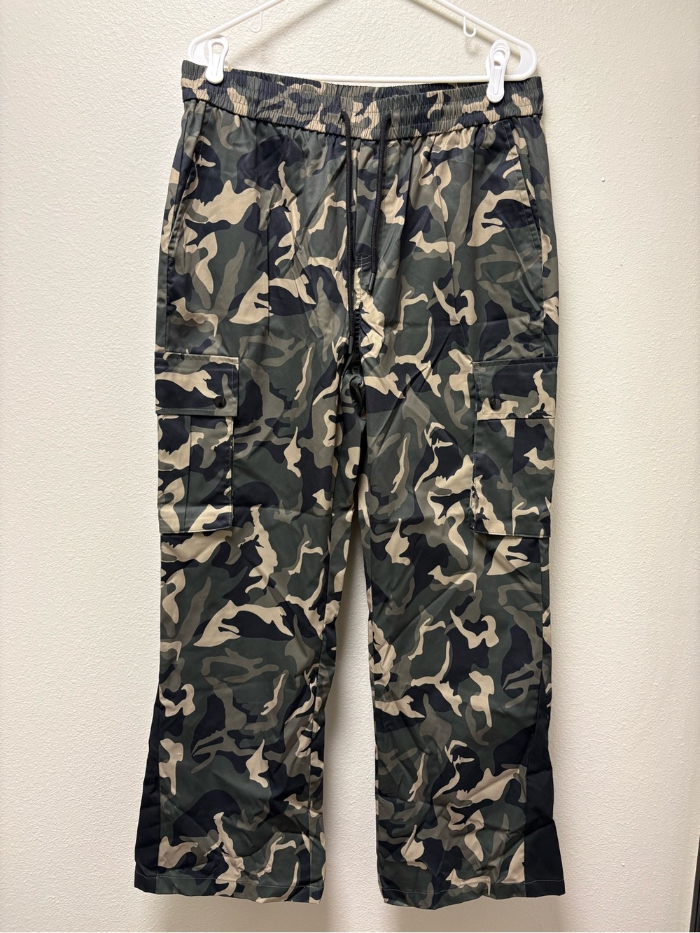 Men's XL Regular Camo Ripstop Polyester Cargo Pants w/ Pockets Elastic Waist New
